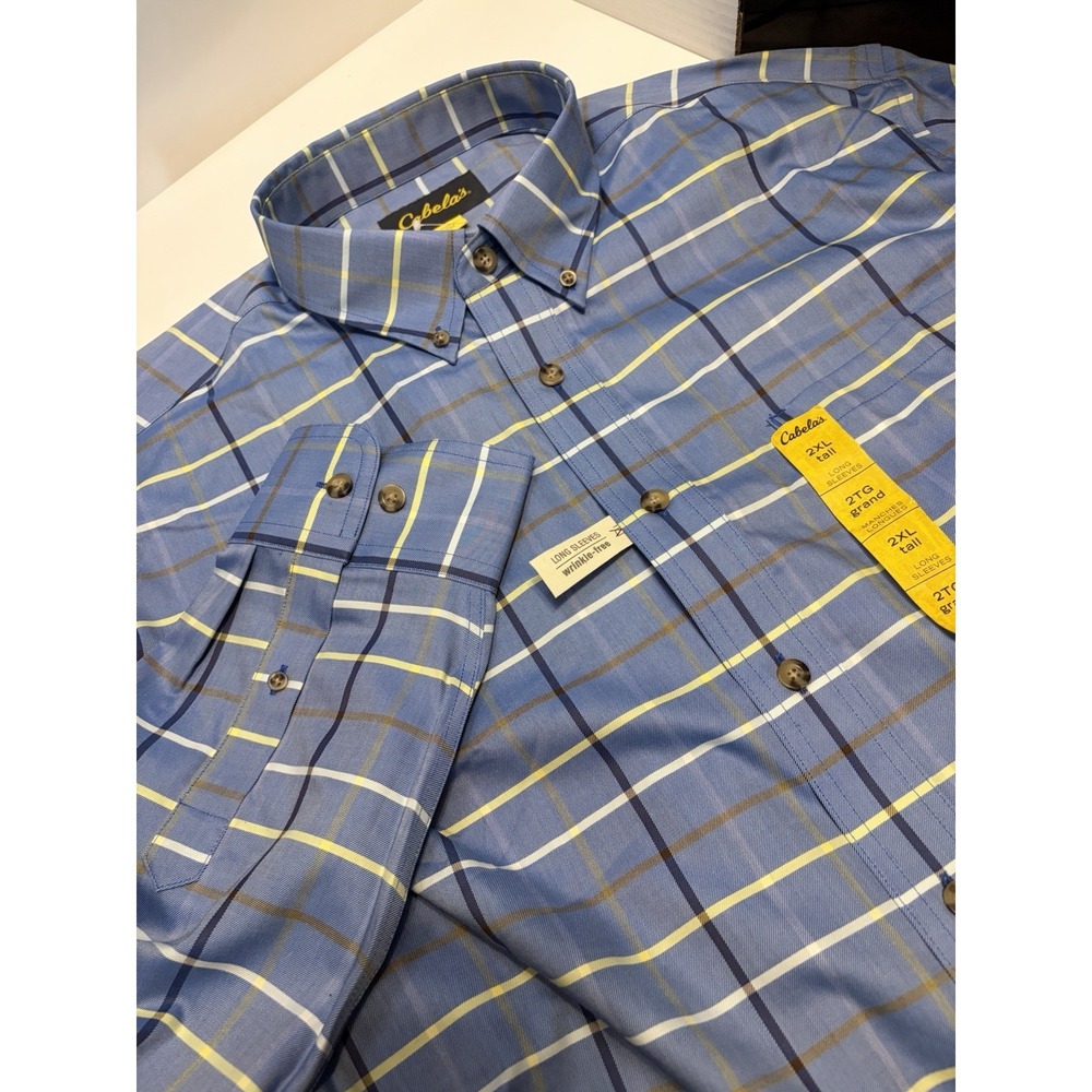 NWT Cabela's Big Tall 2XLT Wrinkle Free Nano-Tex Long Sleeve Shirt Blue Plaid